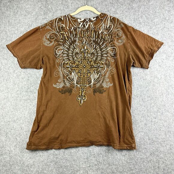 Affliction Distressed T Shirt Mens XL Live Fast Distressed Tribal Cross Graphic* - Picture 1 of 13